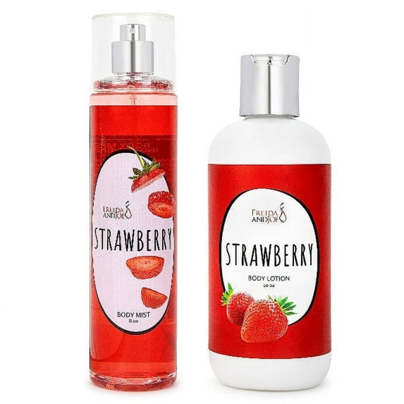 Strawberry Spa Gift Set with Body Lotion and Body Mist, Sweet Bath and Body Set, Relaxing Self Care Skincare Gift