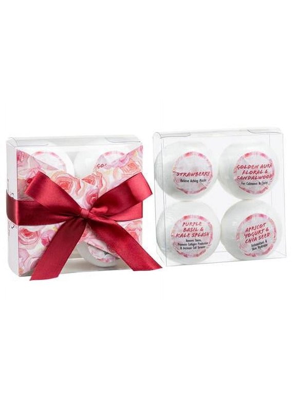 Bath and Body Gift Set for Women – Home Spa Gift Basket with Assorted Bath Fizzies – Strawberry, Sandalwood, Apricot & Chia – Self Care Spa Kit – Relaxing Gift Set for Her