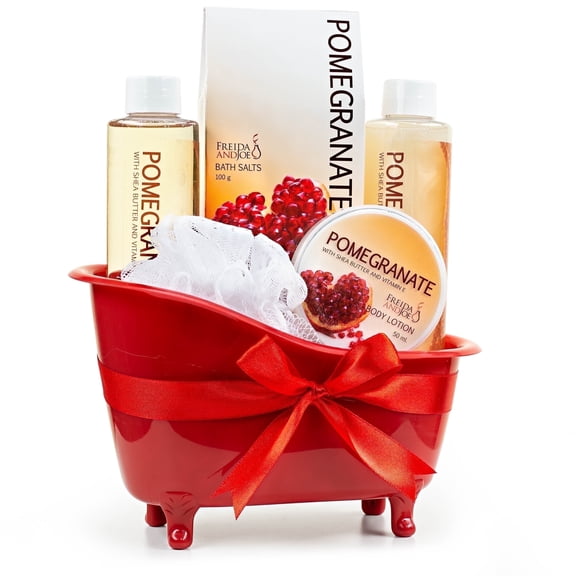 Freida and Joe Bath and Body Gift Set for Her Pomegranate Fragrance Spa Bath Gift Set in Red Tub Valentines Gift