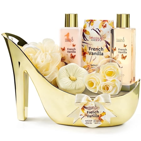 Vanilla Spa Gift Set for Women Bath and Body Care Collection with Shower Gel Body Lotion Bath Salts Bath Bomb Valentines Gift