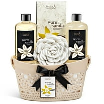 Freida and Joe Warm Vanilla Bath & Body Gift Set for Men and Women 5-Piece Spa Kit in Reusable Gift Basket Holiday Gift Set