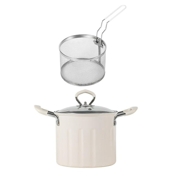 Freidora,Cesta coladora para freír de acero inoxidable,Freidora De Pollo Hogar Mini Cocina Ahorro De Aceite,Papas Fritas Freidora Olla Colador Cucharón Mango,Sartén profunda Blanco