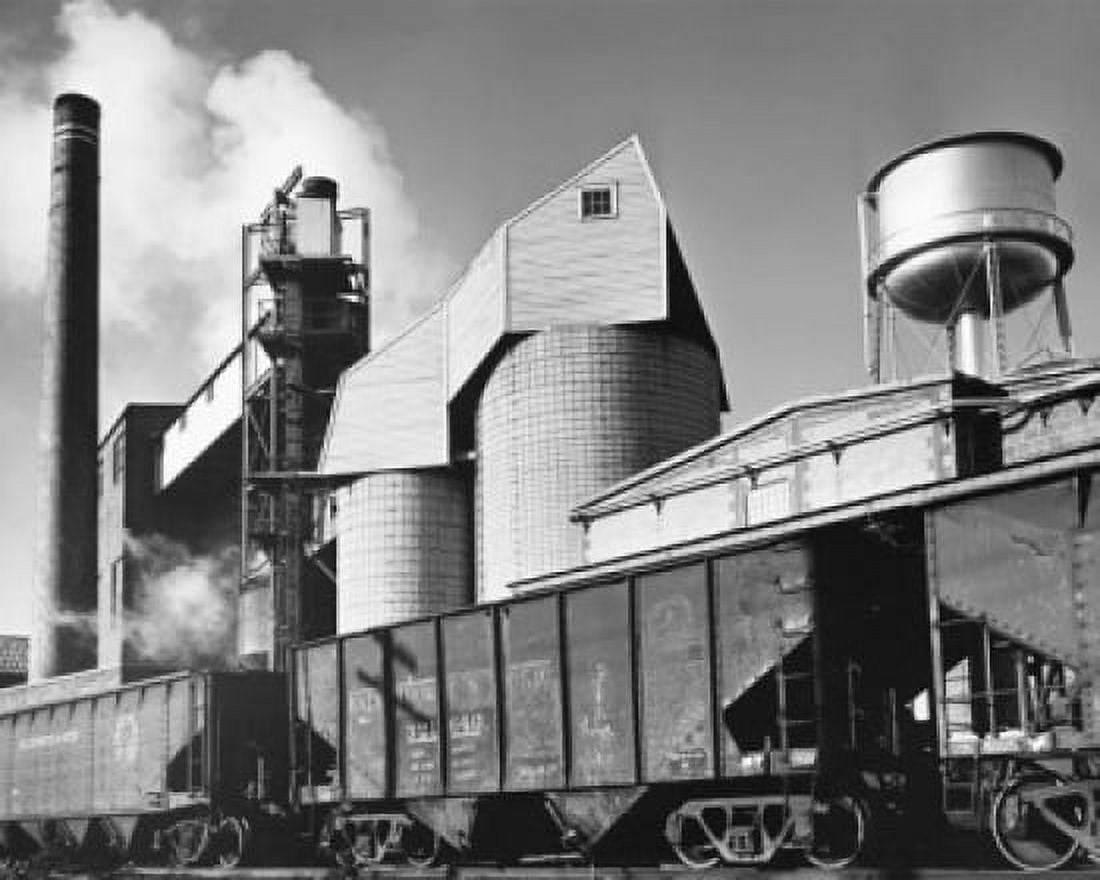 Freight train in front of a coal silo of a paper mill Canvas Art - (24 x 36)