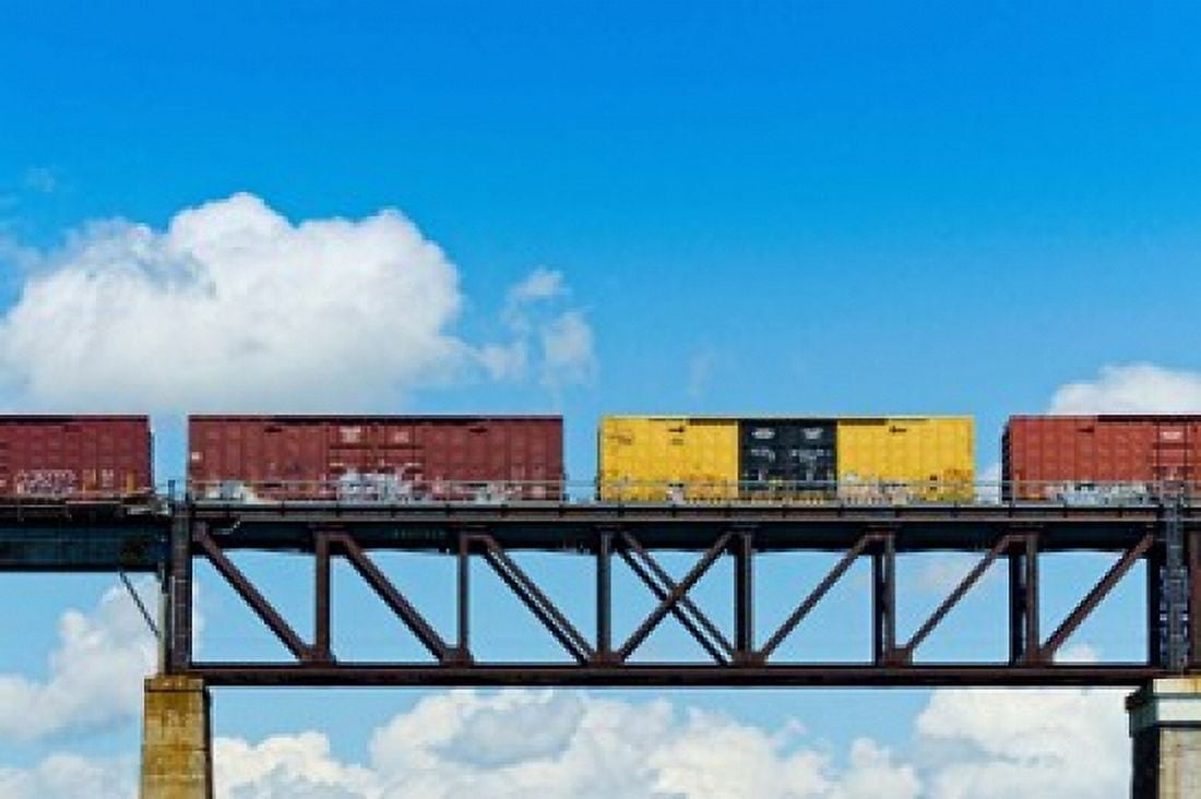 Freight train passing over a bridge Ontario Canada Canvas Art - Panoramic Images (36 x 24)