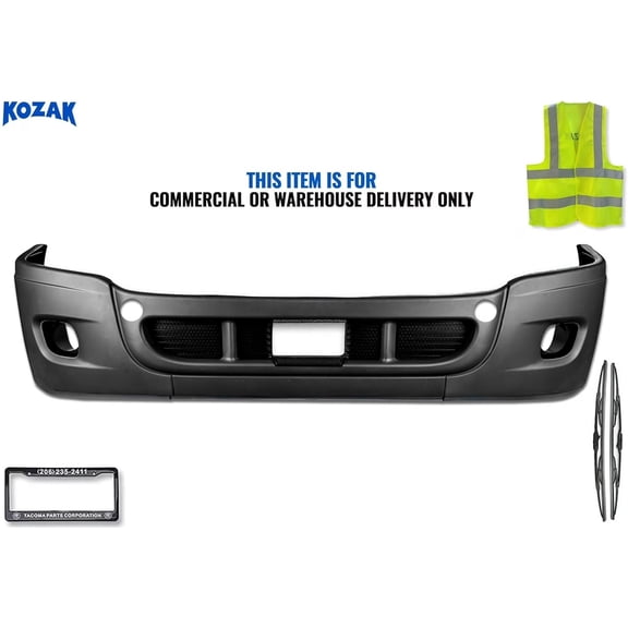 Kozak Complete Plastic Front Bumper with Fog Light Holes - Compatible with Freightliner Cascadia 2008-2017 - Includes Logo