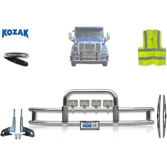 Freightliner Cascadia 2008-2017 Grille Deer Bumper Guard — Chrome (Kozak Aftermarket)