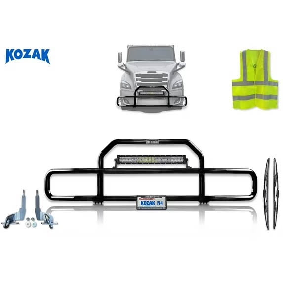 Compatible with Freightliner Cascadia 2018-2024 Grille Bumper Deer Guard - Black (Kozak Aftermarket)