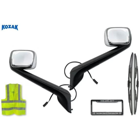 Compatible with Freightliner Cascadia 2018+ Chrome Hood Mirrors Assembly Set w/ Mounting Kit (Kozak)