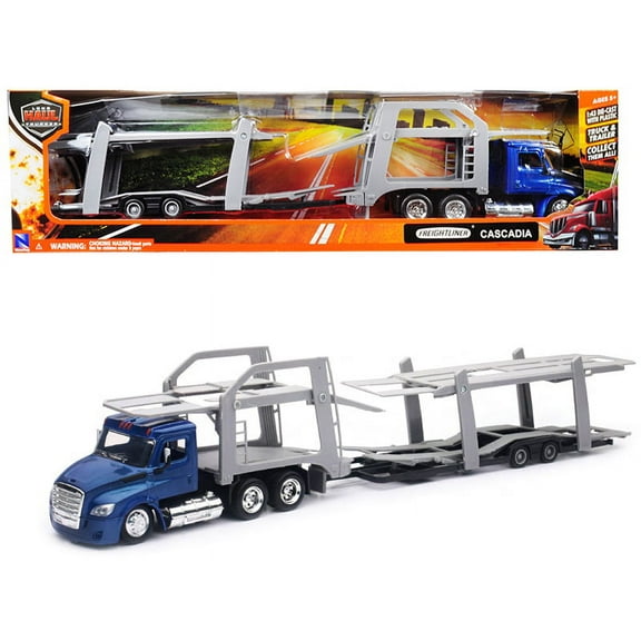 Freightliner Cascadia Auto Transporter Blue Metallic Long Haul Trucker Series 1/43 Diecast Model by New Ray