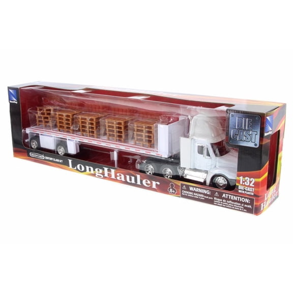 Freightliner Century w/ Shipping Pallets, White - New Ray 10593 - 1/32 Scale Diecast Model Toy Car