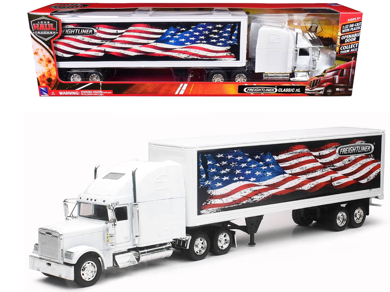 Freightliner Classic XL Truck White with Dry Van Trailer White