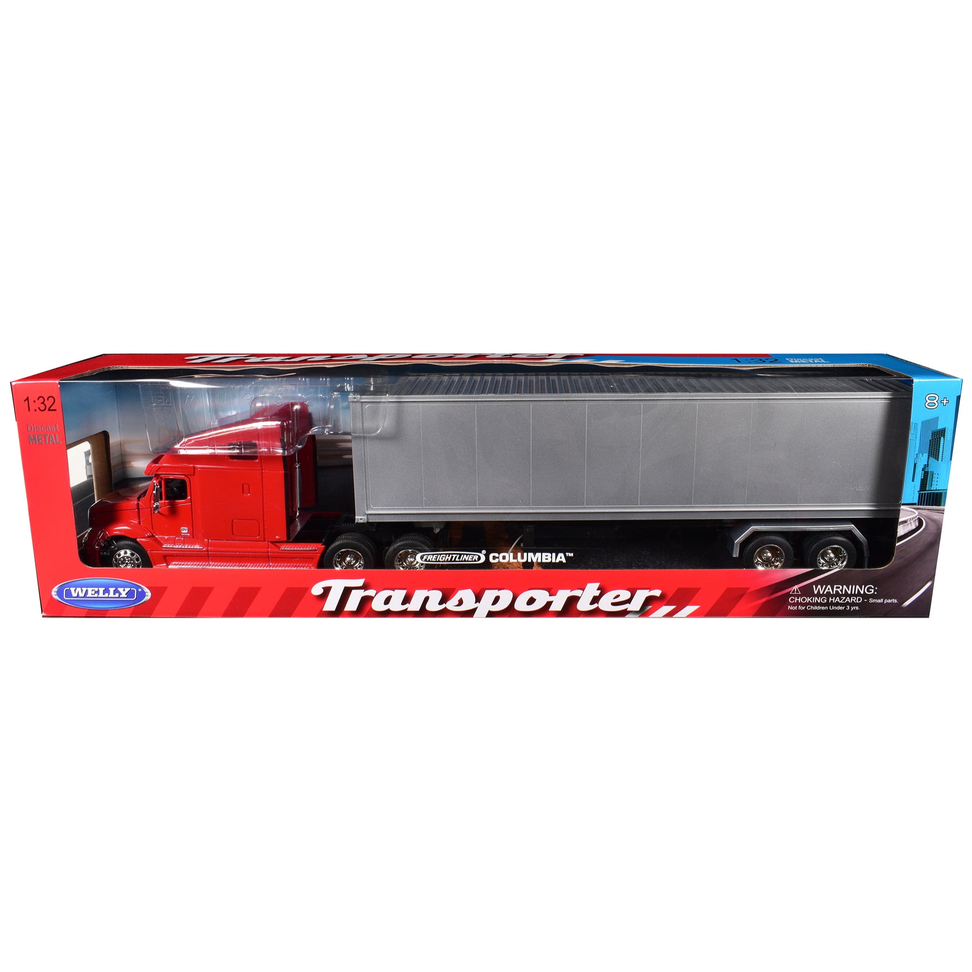 Freightliner Columbia Truck Red with Gray Container 1/32 Diecast  display picture 1
