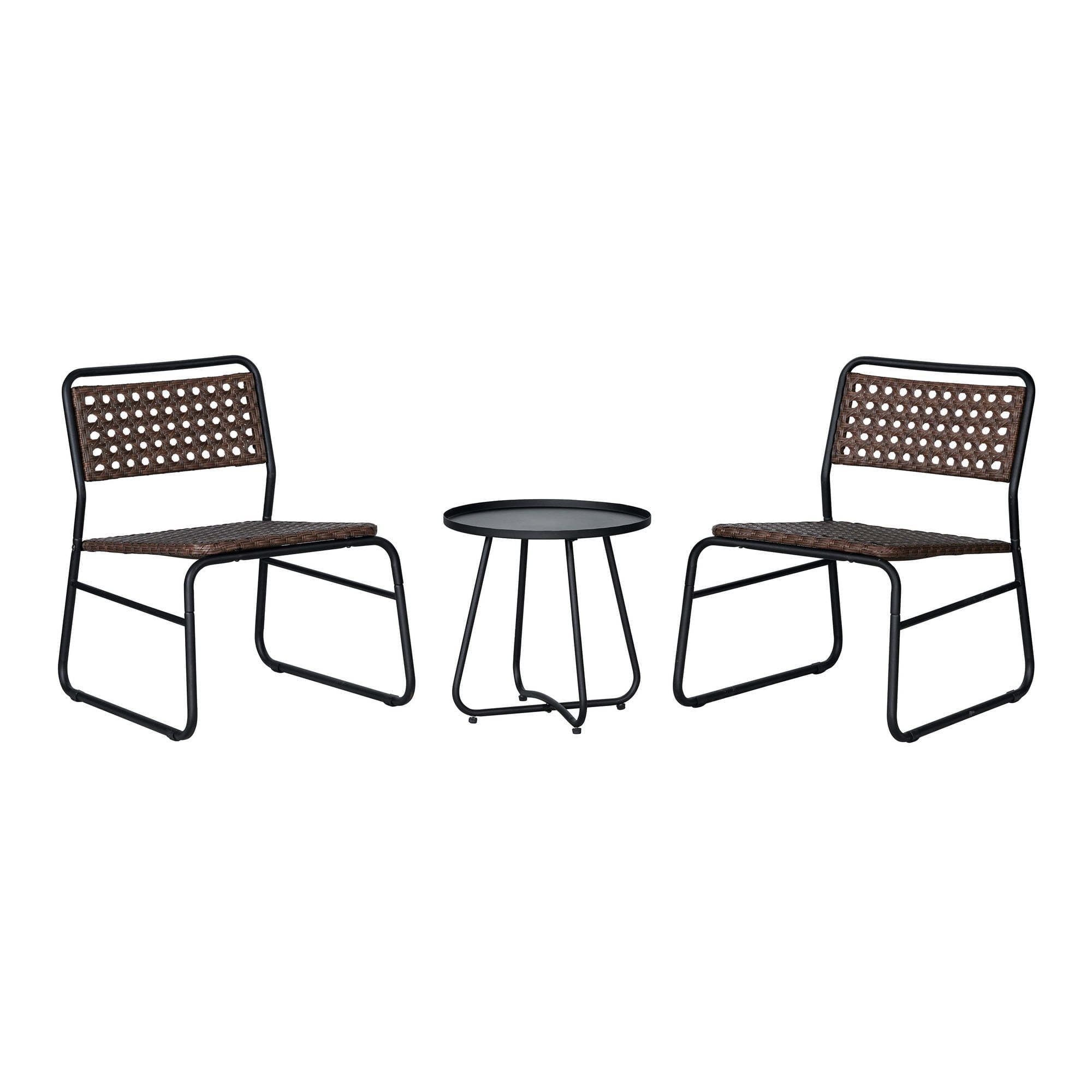 Freja 3-Piece Black and Brown Faux Rattan Outdoor Bistro Set