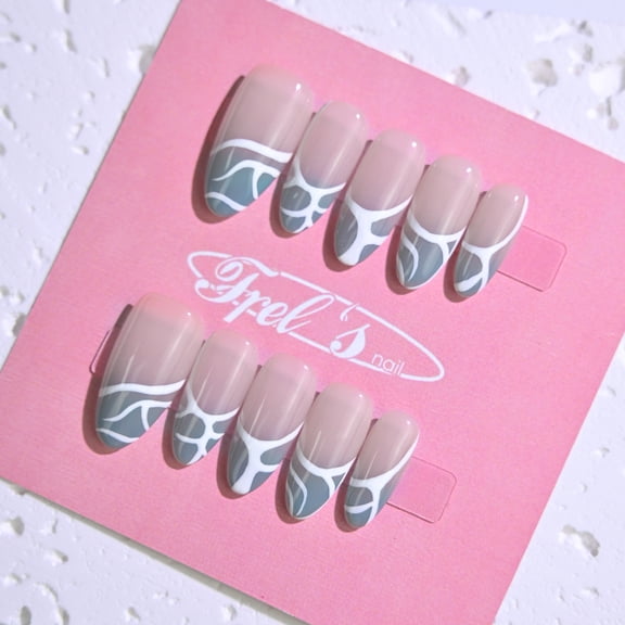 Frely's nail ALMOND Deep Sea Blue Wave  M,Handmade nail art,Press-On Nails, Holiday Gift Set with Holiday