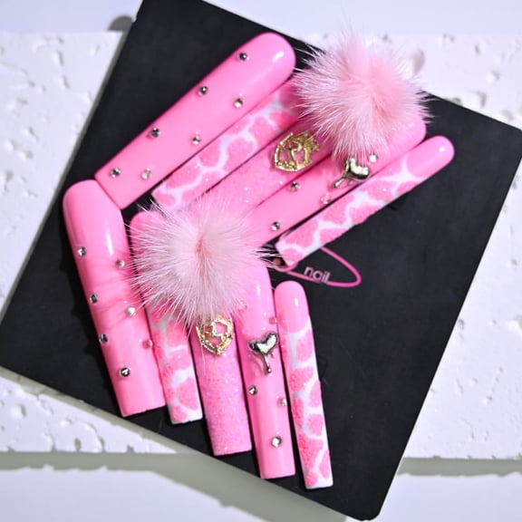 Frely's nail SQUARE Honey Love Sugar Sand S ,Handmade nail art,Press-On Nails, Holiday Gift Set with Holiday