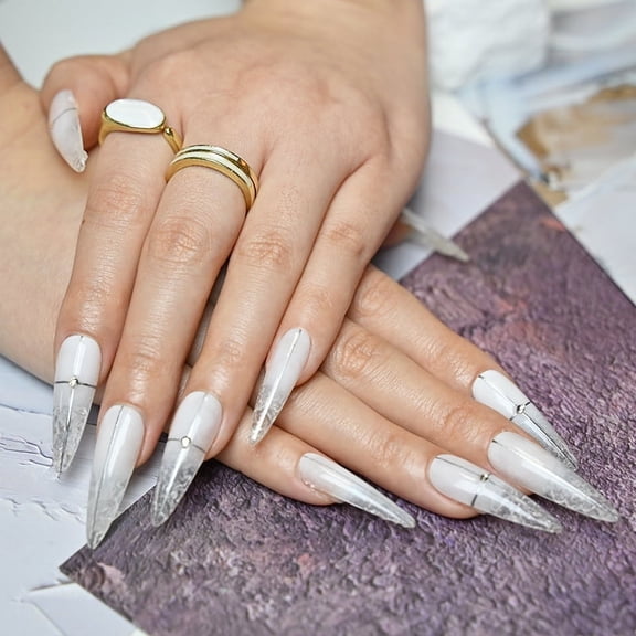 Frely's nail STILETTO Line Ice Cube,Handmade nail art,Press-On Nails, Holiday Gift Set with Holiday & pink white & M