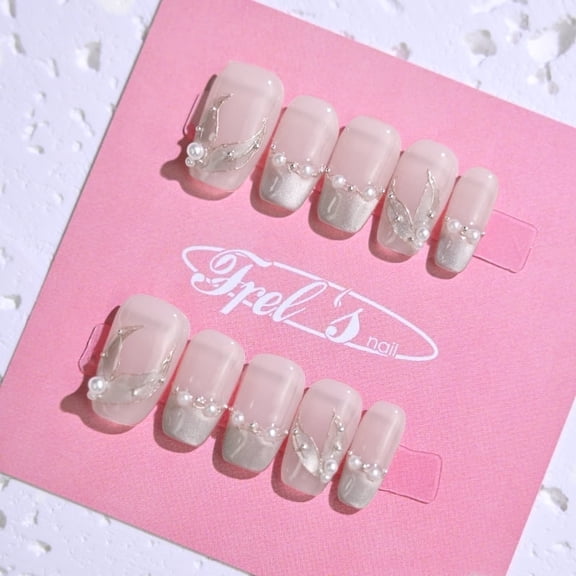 Frely's nail TRAPEZE Fingertip Cat's Eye,Press-On Nails, Holiday Gift Set with Holiday & Shine, Pink