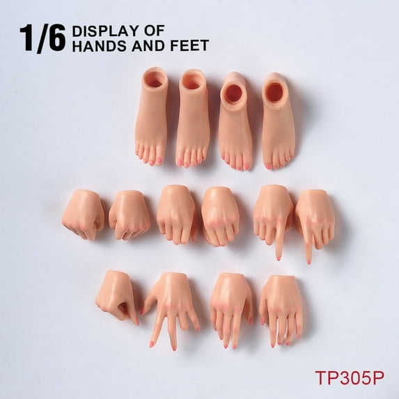 Fremego 7 Pairs Makeup 1/6 Scale Female Soldier Hands&Foot Accessories For Normal Skin 12'' Action Figure Toys