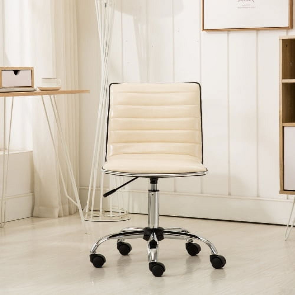 Sleek Black Leather Adjustable Armless Office Chair with Metal Swivel Base