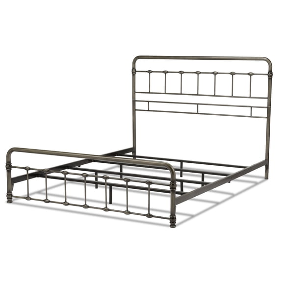 Fremont Metal SNAP Bed with Folding Frame Bedding Support System and Rounded Edge Panels, Weathered Nickel Finish, Queen