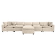 thumbnail image 1 of Fremont Mid Century Modern Modular Ivory Velvet Comfy Sectional Couch, 1 of 7