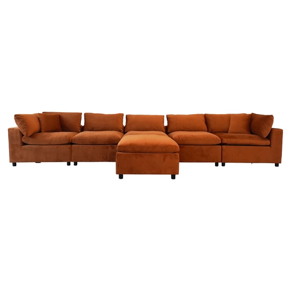 Fremont Mid Century Modern Modular Orange Velvet Comfy Sectional Couch