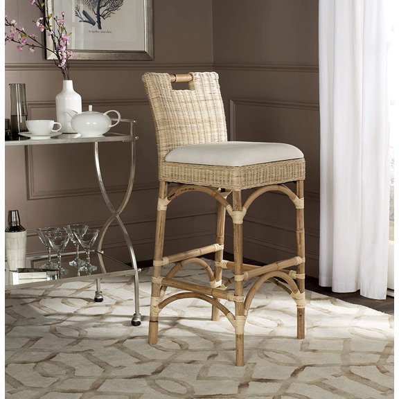 Fremont Natural Rattan Barstool with Fabric for Home Kitchen