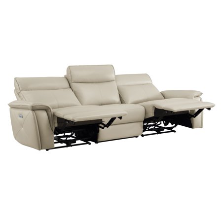 Fremont & Park Blythe Power Double Reclining Sofa Taupe (Leather) Leather Leather,Polyester