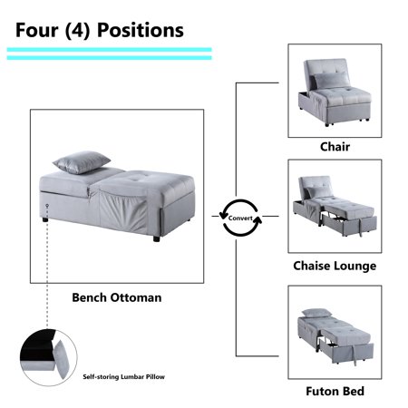 Fremont & Park Daria 4-in-1 Convertible Futon Lounge Chair Grey