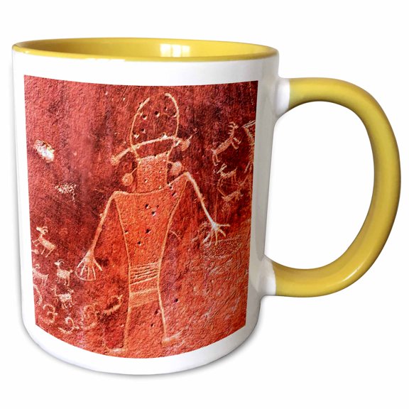 3drose, Fremont Petroglyphs Carvings, Capitol Reef Np, Torrey, Utah, 15oz Two-tone Yellow Mug