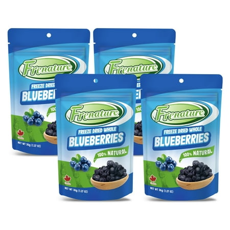 Frenature Freeze Dried Blueberries, 100% Natural Whole Dried Fruits, Grade A Canadian Blueberries, Gluten-Free & Vegan, Ideal for Snacks & Camping 36g (Pack of 4)