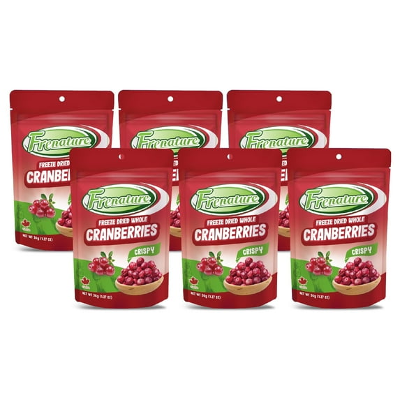 Frenature Freeze Dried Cranberries, Whole Fruits, Gluten Free and Vegan, 0.7 Ounce (Pack of 6)