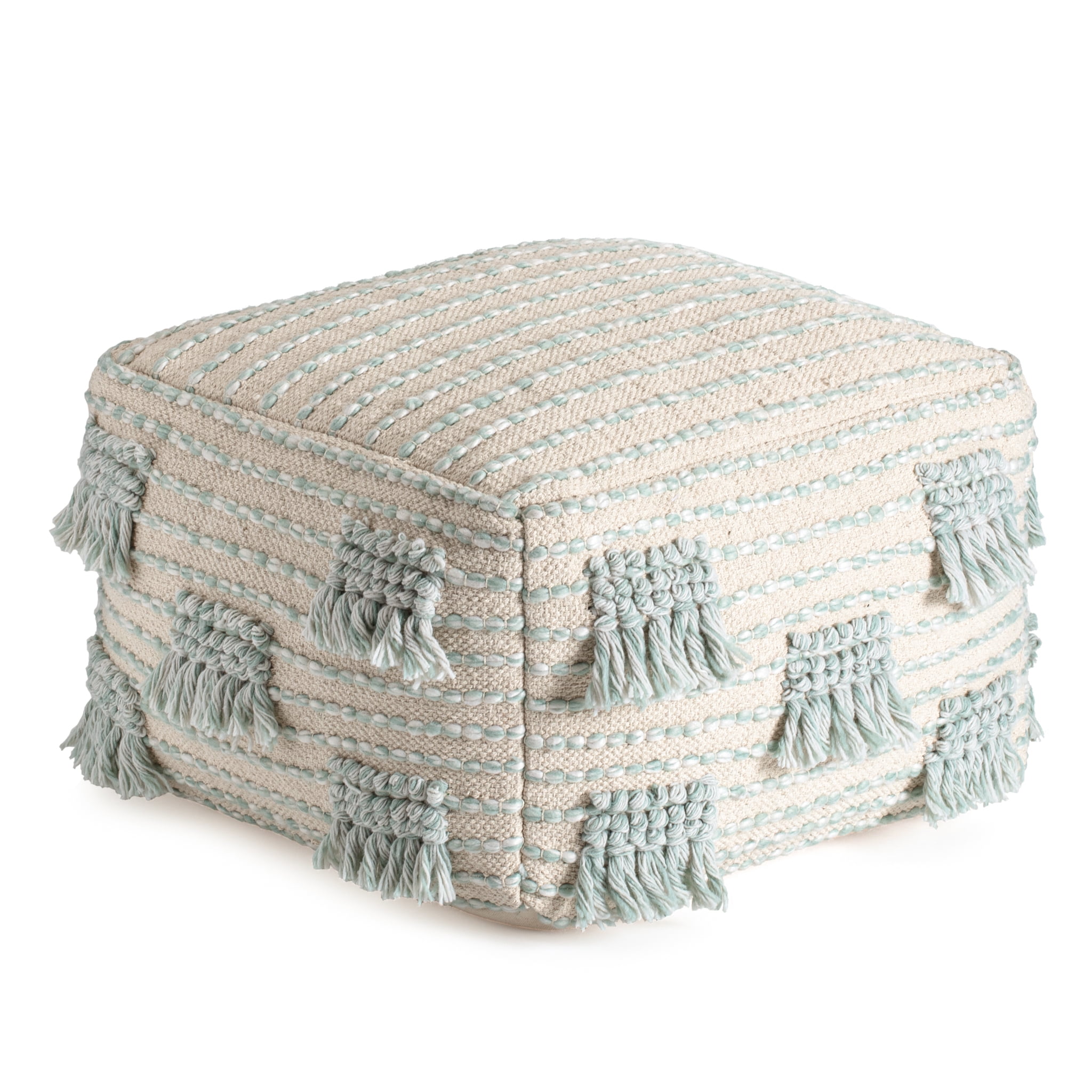 French 75 22" x 22" x 16" Beige & Green Pouf