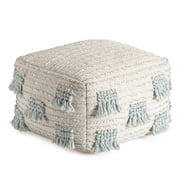 French 75 22" x 22" x 16" Beige & Green Pouf