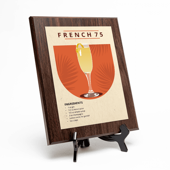 French 75, Wooden Frame 5x7 Decorative Wall Plaque With Easel Acrylic Stand | Home Decor