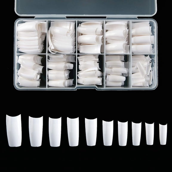 French Acrylic False Nail Tips, 500 PCS Fake Nail Shape Artificial False Nails Tips 10 Sizes with Case for Nail Art Salons (White)