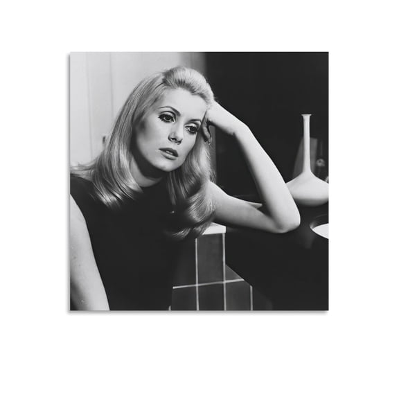 French Actress Model Catherine Deneuve Black And White Retro Poster-denoise-denoise Canvas Art Poster and Wall Art Picture Print Modern Family bedroom Decor Posters 16x16inch(40x40cm)