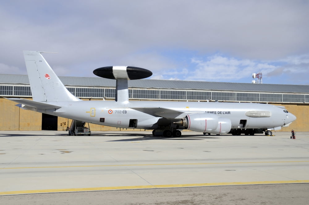 French Air Force E-3F AWACS at Albacete Air Base Spain Canvas Art - Riccardo NiccoliStocktrek Images (17 x 12)