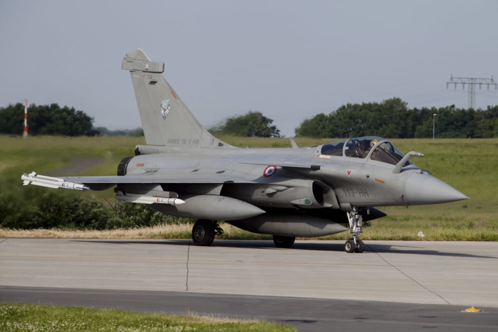 French Air Force Rafale aircraft with a full load of MICA missiles Canvas Art - Timm ZiegenthalerStocktrek Images (35 x 24)