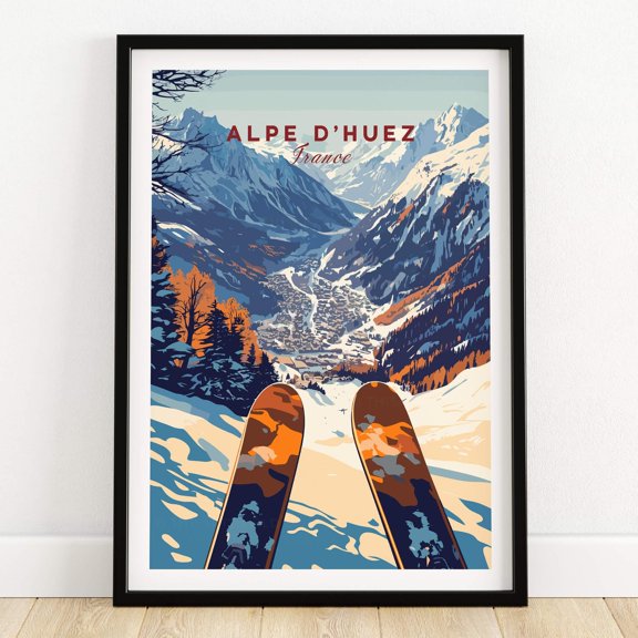 French Alps Ski Print Alpe damp39Huez Mountain Decor