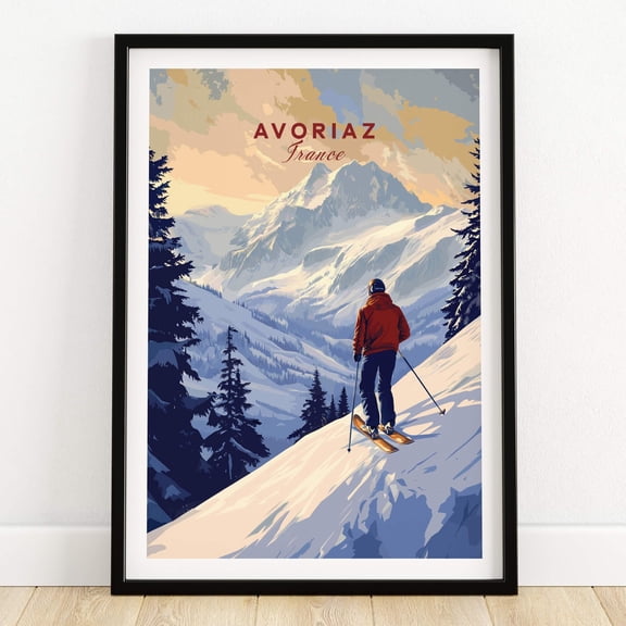 French Alps Ski Print Avoriaz Winter Scene Framed or Unframed