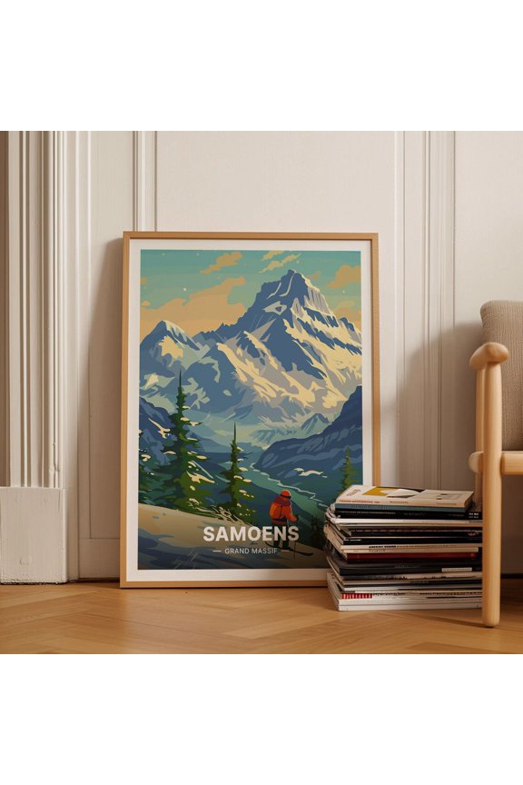 French Alps Travel Poster Samoens Ski Resort Retro Skiing Wall Art Grand Massif Decor Flaine Les Carroz Sixt Wall Art Home Decor Office Wall Art
