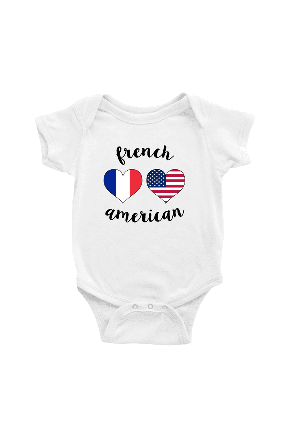French American Flag Two Hearts Baby Bodysuit Newborn Clothes Outfits (White, 0-3 Months)