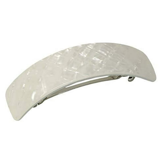 French Amie Curved Frost White Large 3 Handmade Celluloid Hair Clip Barrette