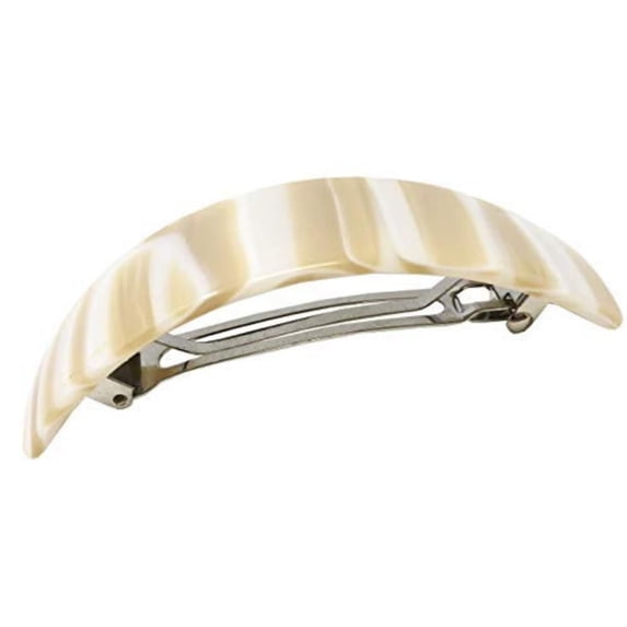 French Amie Curved Large 3 ¾” Handmade Celluloid Volume Hair Barrette for Women (Ivory)