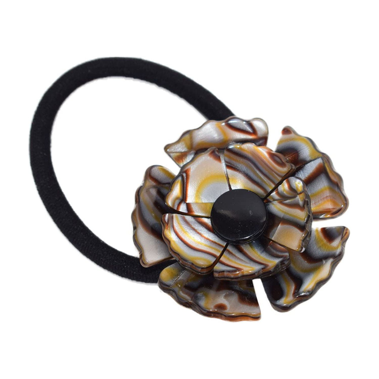 French Amie Fleur Silver Onyx Ponytail Non-Slip Flexible Elastic Hair Tie