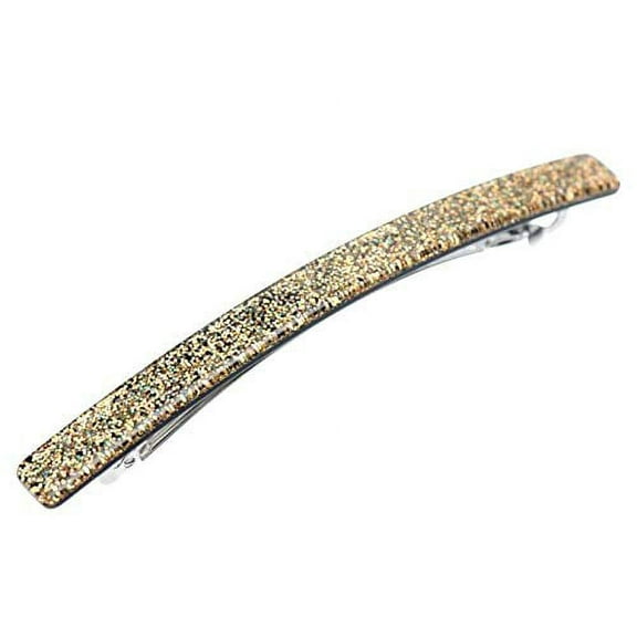 French Amie Glittery Long Skinny Golden Large Handmade Celluloid Hair Barrette
