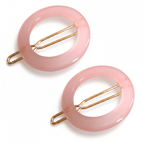 French Amie Mini Circle 1 ¼” Hair Clip - Snap Tige Boule Women Barrette Set Of 2 (Pink)