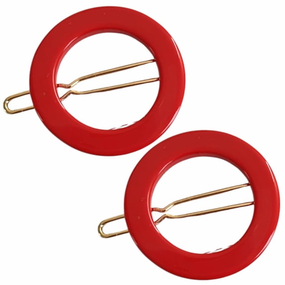 French Amie Mini Circle 1 ¼” Hair Clip - Snap Tige Boule Women Barrette Set Of 2 (Red)