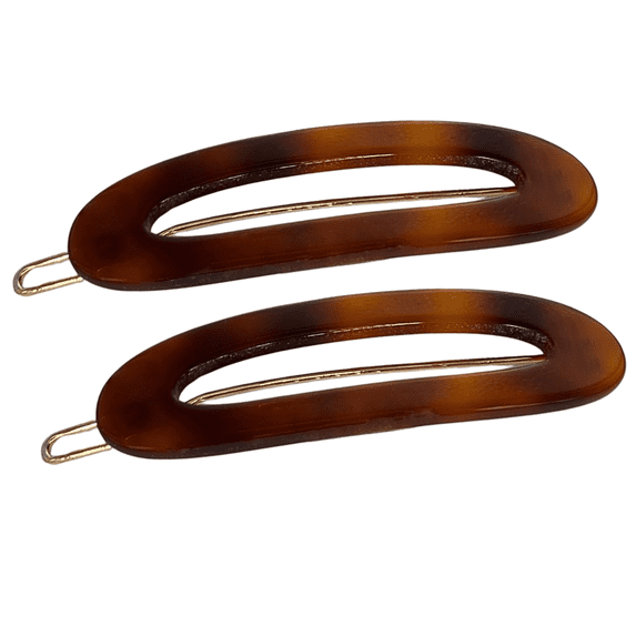 French Amie Oval Loop Small Hair Clip - Snap Tige Boule Women Barrette Set Of 2 (TortoiseShell)
